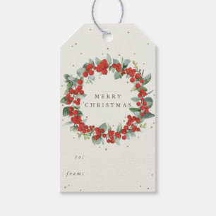 Cream Red Berry+Eucalyptus Christmas/Holiday Gift Tags
