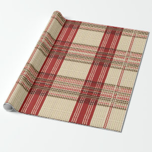 Cream Red Brown Cosy Knit Tartan Plaid Wrapping Paper