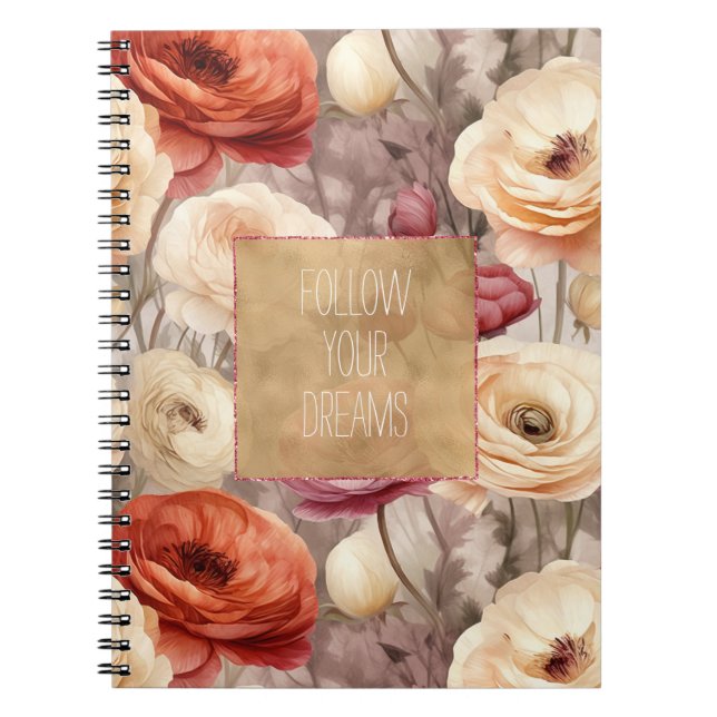 Cream Red Burgundy Floral   Notebook (Front)