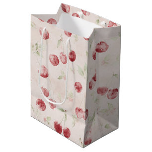 Cream Red Cherries Birthday Medium Gift Bag