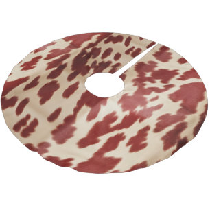 Cream Red Cowhide Christmas Brushed Polyester Tree Skirt