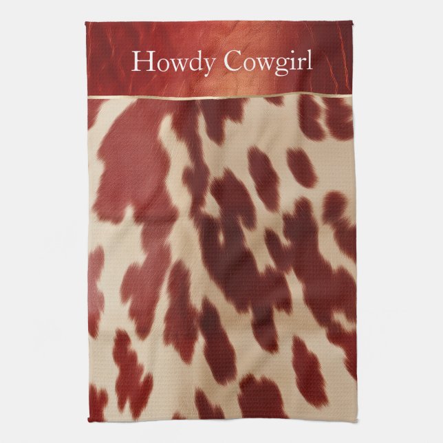 Cream Red Cowhide Christmas Name Tea Towel (Vertical)