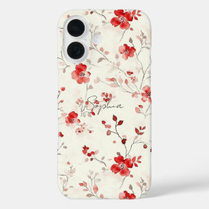 Cream Red Floral iPhone 16 Case
