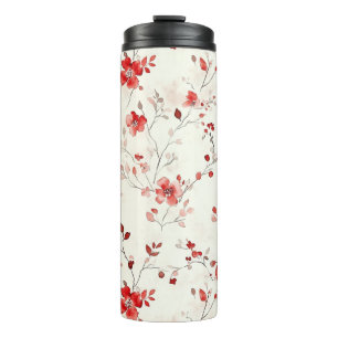 Cream Red Floral Christmas Thermal Tumbler