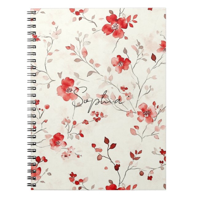 Cream Red Floral   Notebook (Front)