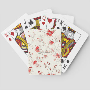 Cream Red Floral   Playing Cards