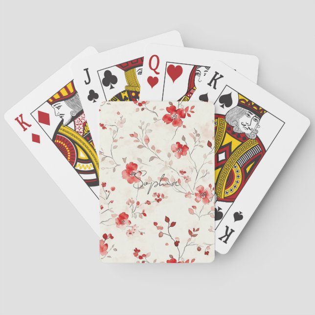 Cream Red Floral   Playing Cards (Back)