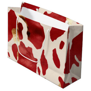 Cream Red Gold Western Cowhide Howdy Large Gift Bag