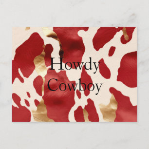 Cream Red Gold Western Cowhide Howdy Postcard
