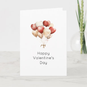 Cream Red Hearts Balloons Valentine's Day Card
