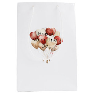Cream Red Hearts Balloons Valentine's Day Medium Gift Bag