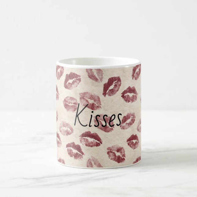 Cream Red Lips Kisses Coffee Mug (Center)