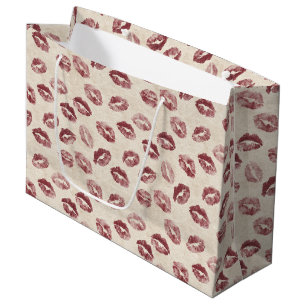 Cream Red Lips Kisses Romantic Valentine's Day Large Gift Bag