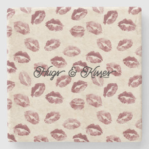 Cream Red Lips Kisses Stone Coaster