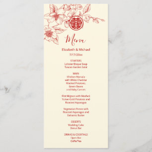 Cream Red Magnolia Chinese Wedding Menu Card