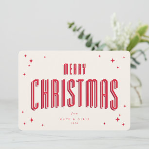 Cream+Red Merry Christmas Retro Stars Flat Holiday Card