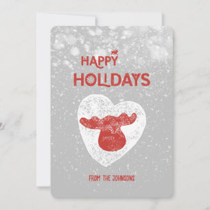 Cream Red Nordic Reindeer Two Photo Christmas Holiday Card
