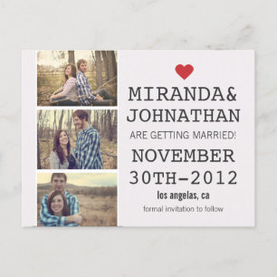 Cream & Red Photo Strip Save The Date Post Cards