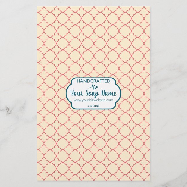 Cream & Red Quatrefoil Design Soap Wrap Paper (Front)