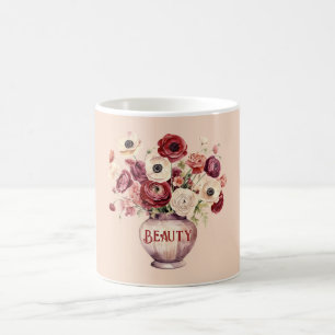 Cream Red Ranunculus Flowers Coffee Mug