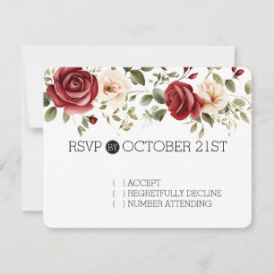 Cream Red Roses Floral RSVP
