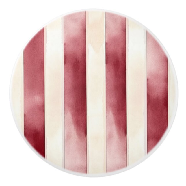 Cream Red Stripes Ceramic Knob (Front)