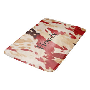 Cream Red Western Cowhide  Bath Mat