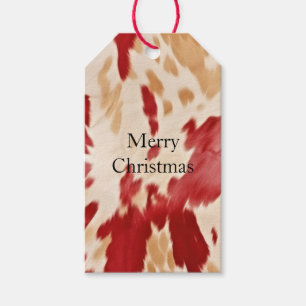 Cream Red Western Cowhide Personalised Name Gift Tags