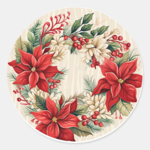 Cream & Red Winter Floral Delights Classic Round Sticker