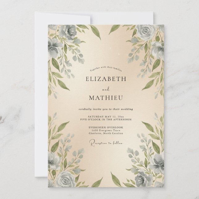 Cream Refined Watercolor Wedding Invitation (Front)