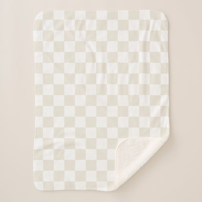 Cream Retro Check Sherpa Blanket (Front)