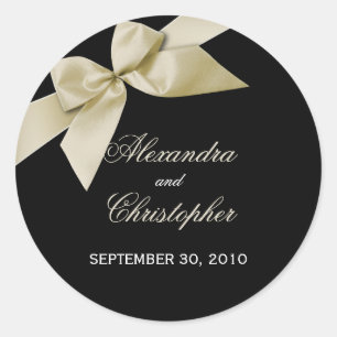 Cream Ribbon Wedding Invitation Announcement Classic Round Sticker