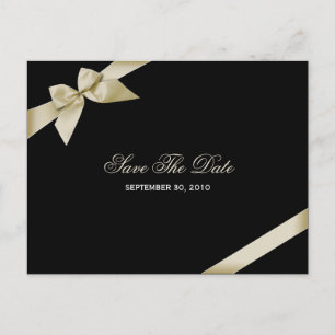 Cream Ribbon Wedding Save the Date 3 Announcement Postcard
