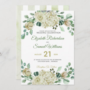 Cream Rose Bud Hydrangea Watercolor Classic Invitation