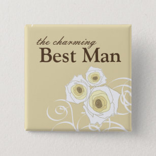 Cream Roses and Swirls Best Man Wedding Button