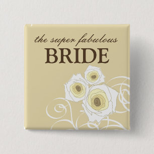 Cream Roses and Swirls Bride Wedding Button