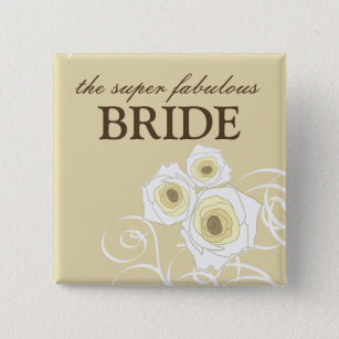 Cream Roses and Swirls Bride Wedding Button