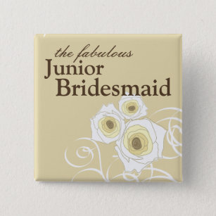 Cream Roses and Swirls Bridesmaid Wedding Button