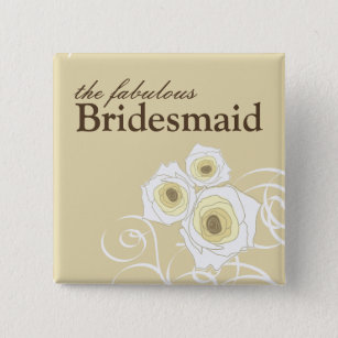 Cream Roses and Swirls Bridesmaid Wedding Button