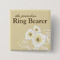 Cream Roses and Swirls Ring Bearer Wedding Button