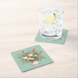 Cream Roses Enjoy Little Things Floral Square Paper Coaster