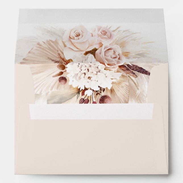 Cream Roses Light Pastel Elegant Boho Wedding Envelope (Back (Bottom))