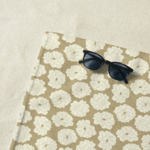 Cream Roses on Golden Beige - seamless pattern. Beach Towel