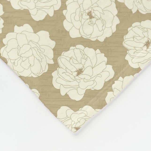 Cream Roses on Golden Beige - seamless pattern.  Fleece Blanket (Corner)
