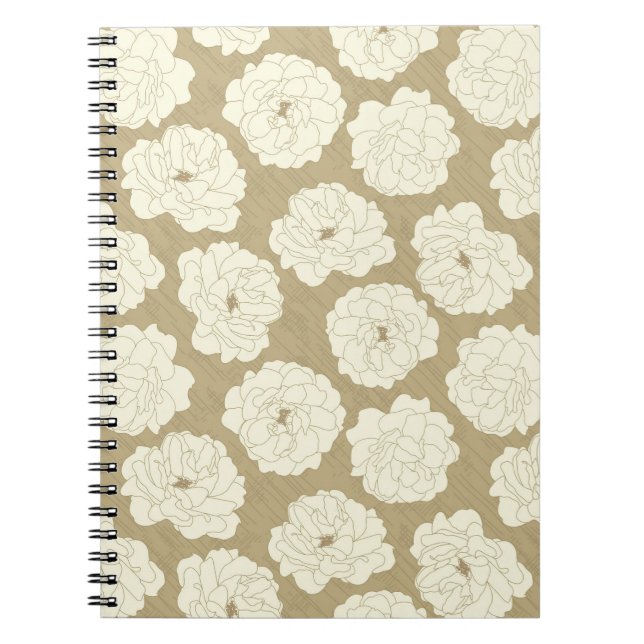 Cream Roses on Golden Beige - seamless pattern.   Notebook (Front)