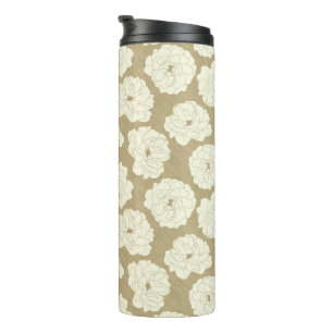 Cream Roses on Golden Beige - seamless pattern. Thermal Tumbler