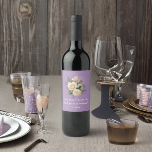 Cream Roses on Lavender Purple Be My Bridesmaid Wine Label