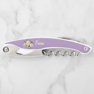 Cream Roses on Lavender Would You Be My Bridesmaid Corkscrew