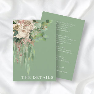 Cream Roses Peonies Eucalyptus Green Wedding  Enclosure Card