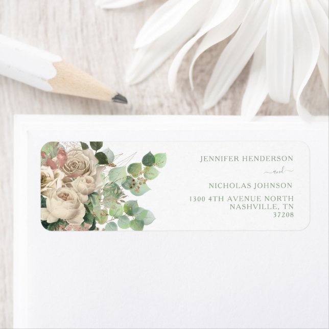 Cream Roses Peonies Eucalyptus Return Address (Insitu)